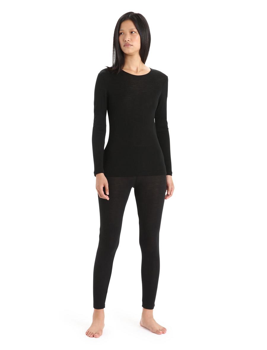 Black Icebreaker Merino 175 Everyday Long Sleeve Crewe Thermal Top Women's Base Layers | AU 1911PJJQ